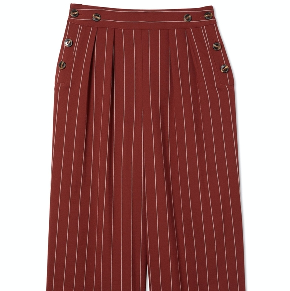 J.O.A. Woven Side Button Wide Leg Pants Brick Stripe Medium - Picture 6 of 7